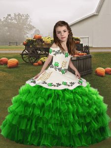 Best Straps Sleeveless Organza Little Girl Pageant Dress Embroidery and Ruffled Layers Lace Up