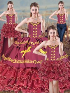 Fantastic Ball Gowns Sleeveless Burgundy Quinceanera Gowns Brush Train Lace Up