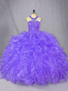 Latest Purple Sweet 16 Dresses Sweet 16 and Quinceanera with Beading Scoop Sleeveless Zipper