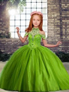 Off The Shoulder Sleeveless Tulle Little Girls Pageant Dress Wholesale Beading Lace Up