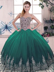 Fancy Green Tulle Lace Up Sweet 16 Quinceanera Dress Sleeveless Beading and Embroidery