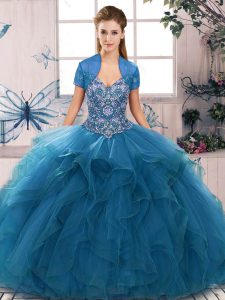 Perfect Floor Length Ball Gowns Sleeveless Blue 15 Quinceanera Dress Lace Up