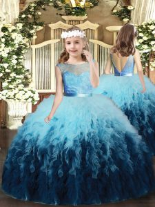 Stylish Multi-color Tulle Backless Little Girls Pageant Dress Sleeveless Floor Length Ruffles