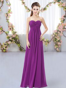 Sleeveless Chiffon Floor Length Zipper Quinceanera Dama Dress in Purple with Ruching
