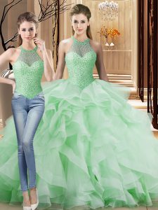 Elegant Sleeveless Brush Train Lace Up Beading and Ruffles Sweet 16 Quinceanera Dress