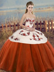 Rust Red Sweetheart Lace Up Embroidery and Bowknot Quinceanera Gowns Sleeveless