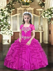 Lovely Fuchsia Sleeveless Beading Floor Length Little Girls Pageant Dress Wholesale