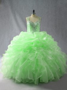 Custom Design Organza Straps Sleeveless Zipper Beading and Ruffles and Pick Ups Sweet 16 Quinceanera Dress in