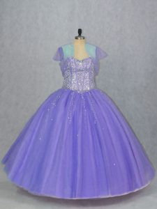 Lavender Lace Up Sweetheart Beading 15 Quinceanera Dress Tulle Sleeveless