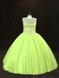 Yellow Green Ball Gowns Beading Quinceanera Dress Lace Up Tulle Sleeveless Floor Length