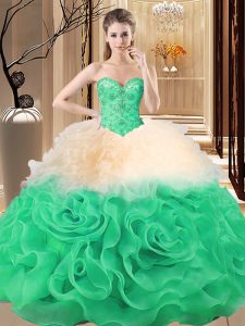 Luxury Multi-color Sweetheart Neckline Beading and Ruffles Sweet 16 Quinceanera Dress Sleeveless Lace Up