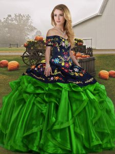 Green Sleeveless Organza Lace Up Quinceanera Gowns for Military Ball and Sweet 16 and Quinceanera