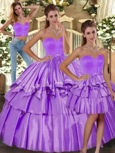 Noble Lilac Taffeta Backless Ball Gown Prom Dress Sleeveless Floor Length Ruffled Layers