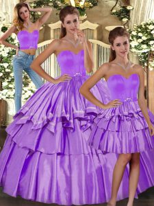 Noble Lilac Taffeta Backless Ball Gown Prom Dress Sleeveless Floor Length Ruffled Layers