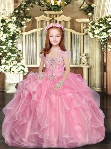 Floor Length Ball Gowns Sleeveless Baby Pink Pageant Dress for Teens Lace Up