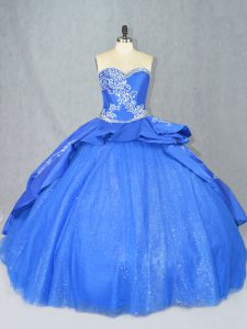 Blue Ball Gown Prom Dress Sweetheart Sleeveless Court Train Lace Up