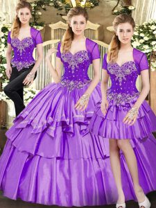 Graceful Beading and Ruffled Layers Quinceanera Gown Lavender Lace Up Sleeveless Floor Length