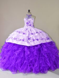Trendy Purple Sleeveless Court Train Embroidery and Ruffles 15th Birthday Dress