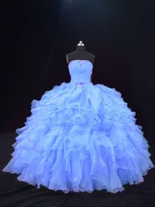Ball Gowns Sweet 16 Dresses Purple Strapless Organza Sleeveless Floor Length Lace Up
