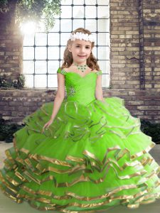 Lovely Floor Length Winning Pageant Gowns Organza Sleeveless Beading and Ruching