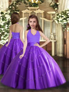 Beading Pageant Gowns Purple Lace Up Sleeveless Floor Length