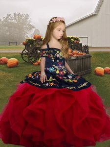 Sleeveless Lace Up Floor Length Embroidery and Ruffles Child Pageant Dress