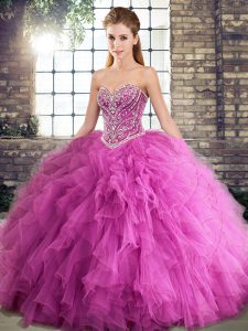 Smart Sweetheart Sleeveless Tulle Quinceanera Gowns Beading and Ruffles Lace Up