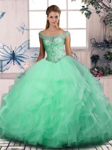 Sleeveless Beading and Ruffles Lace Up Sweet 16 Dress