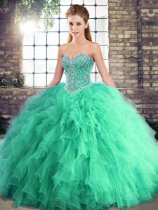 Tulle Sleeveless Floor Length Quinceanera Dresses and Beading and Ruffles