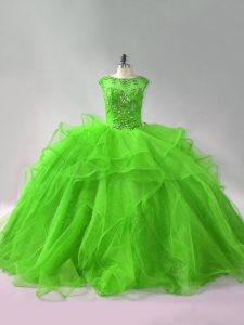 Modern Organza Sleeveless Ball Gown Prom Dress Brush Train and Beading and Ruffles