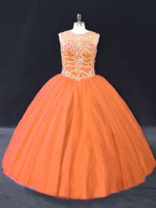 Discount Orange Scoop Lace Up Beading Quinceanera Dress Sleeveless