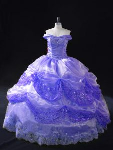 Dazzling Lavender Lace Up Quinceanera Gowns Beading and Pick Ups Sleeveless Floor Length