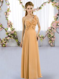 Orange Empire Chiffon One Shoulder Sleeveless Hand Made Flower Floor Length Lace Up Vestidos de Damas