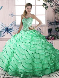 Graceful Organza Sleeveless Quinceanera Gown Brush Train and Ruffled Layers