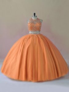 Tulle Sleeveless Floor Length Quinceanera Dress and Beading