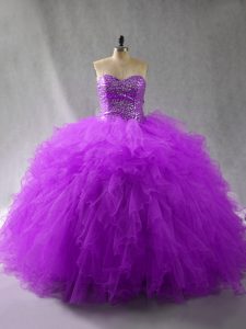 Custom Designed Floor Length Ball Gowns Sleeveless Purple Quinceanera Dress Lace Up