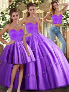 Floor Length Lace Up Sweet 16 Quinceanera Dress Purple for Sweet 16 and Quinceanera with Beading