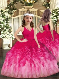 Customized Multi-color Zipper V-neck Ruffles Little Girls Pageant Dress Wholesale Tulle Sleeveless