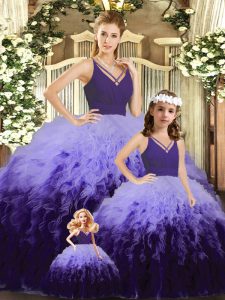 Vintage Multi-color Quinceanera Dress Sweet 16 and Quinceanera with Ruffles and Ruching V-neck Sleeveless Backless