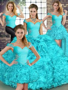 Floor Length Ball Gowns Sleeveless Aqua Blue Sweet 16 Dresses Lace Up