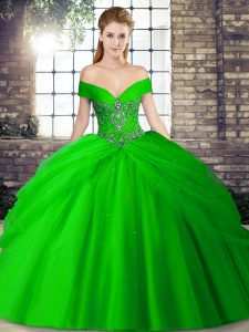 Elegant Sleeveless Brush Train Lace Up Beading and Pick Ups 15 Quinceanera Dress