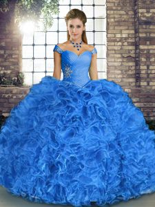 Comfortable Sleeveless Beading and Ruffles Lace Up Ball Gown Prom Dress