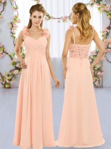 Peach Straps Lace Up Hand Made Flower Quinceanera Court of Honor Dress Sleeveless