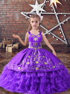 Hot Selling Floor Length Lavender Glitz Pageant Dress Straps Sleeveless Lace Up