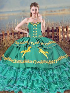 Modern Turquoise Sleeveless Satin Lace Up Quinceanera Dresses for Sweet 16 and Quinceanera