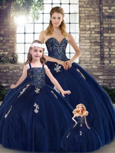 Affordable Navy Blue Sleeveless Beading and Appliques Floor Length Sweet 16 Quinceanera Dress