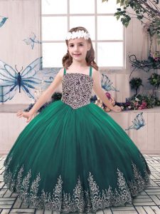 Green Sleeveless Tulle Lace Up Pageant Dress Toddler for Party and Sweet 16 and Wedding Party