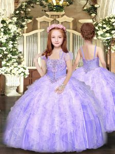 Popular Floor Length Ball Gowns Sleeveless Lavender Child Pageant Dress Lace Up