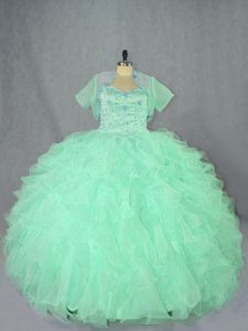 Apple Green 15th Birthday Dress Sweet 16 and Quinceanera with Beading and Ruffles Sweetheart Sleeveless Lace Up