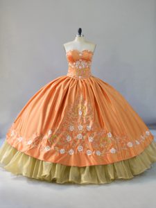 Orange 15th Birthday Dress Sweet 16 and Quinceanera with Embroidery and Ruffled Layers Sweetheart Sleeveless Lace Up